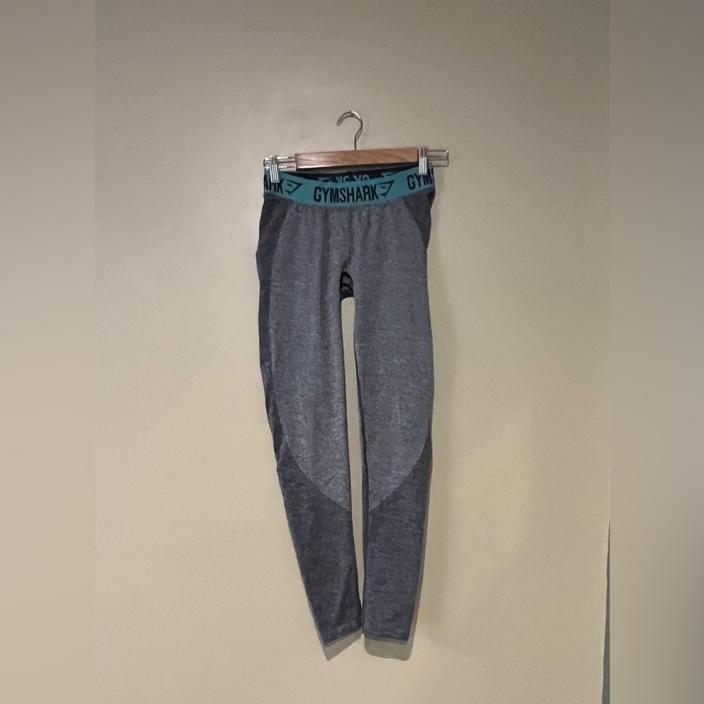 Gymshark Gray/Blue Leggings Low Rise Butt Contour Gym Training Logo Waist, M
